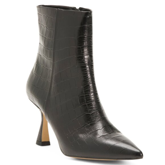 MARIAN Black Made In Spain Leather Croc Heeled Booties - Picture 1 of 2